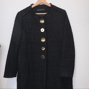 NWOT Zara Tweed Black Coat - Size XL